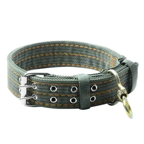 Heavy-Duty Army Green Dog Collar with Double-Breasted Design