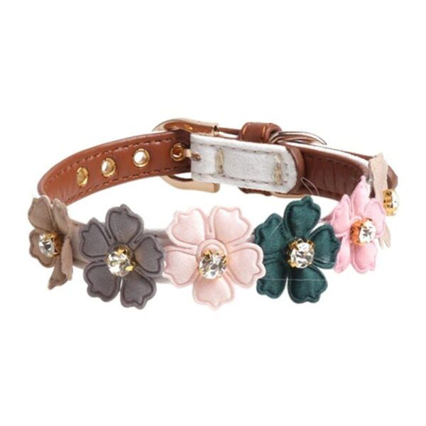 Adjustable Diamond Flower Leather Dog Collar - Image 6