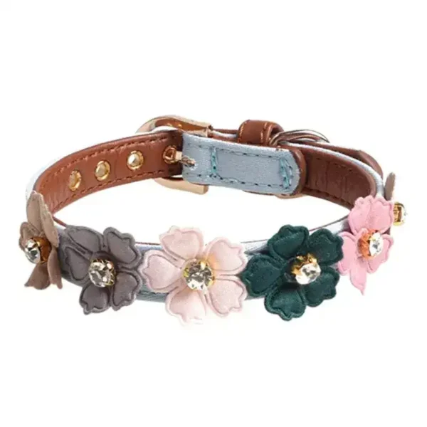 Adjustable Diamond Flower Leather Dog Collar