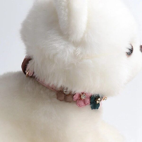 Adjustable Diamond Flower Leather Dog Collar - Image 7