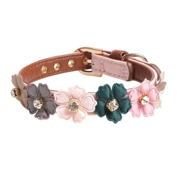 Adjustable Diamond Flower Leather Dog Collar - Image 5