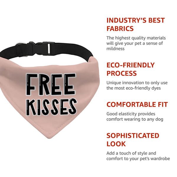 Free Kisses Pet Bandana Collar - Word Print Scarf Collar - Minimalist Dog Bandana - Image 9