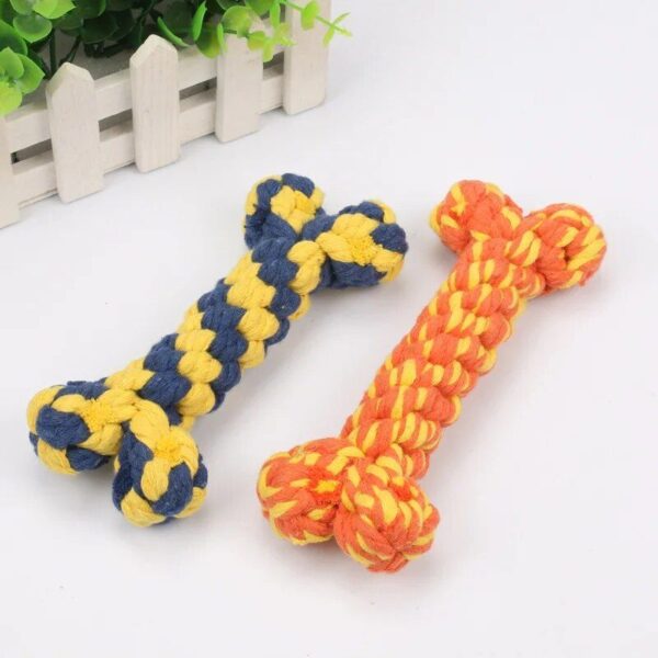 Cotton Rope Teething Chew Toy for Dogs - Vibrant Triple Colors - Image 2