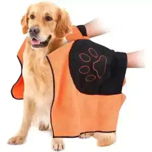 a black and orange towel with dog