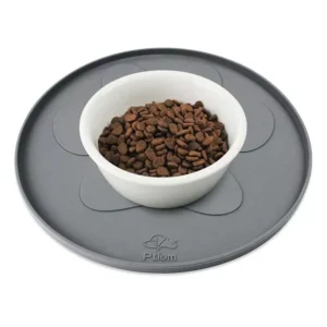 a gray mat on white bowl