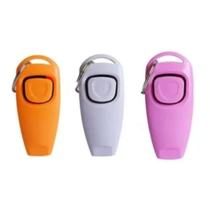 a orange, grey and pink whistles
