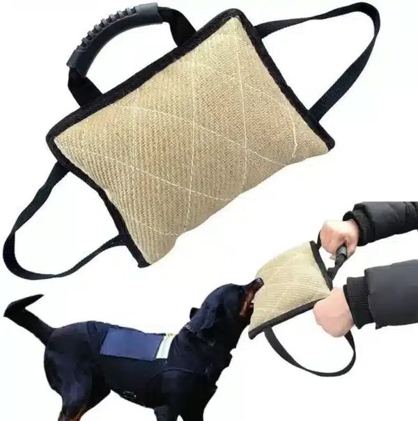 Heavy-Duty Dog Training Bite Tug - Cowhide Chew Toy with Dual Rope Handles - Image 2