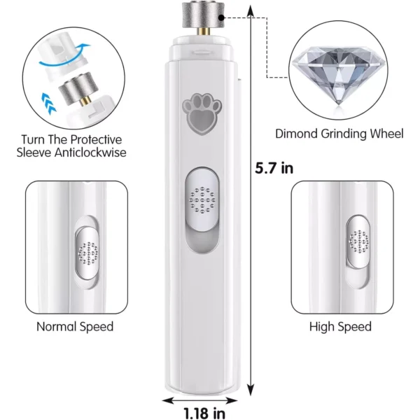 2-Speed Electric Dog Nail Grinder with LED Light and Diamond Wheel - Image 5