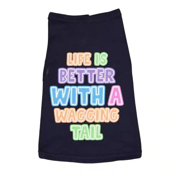 a black shirt with coloful words on it