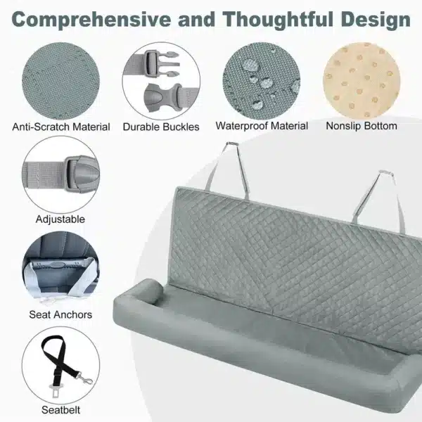a gray car seat with straps