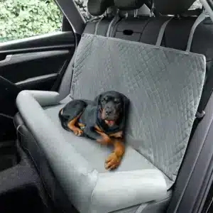 a gray car seat with straps